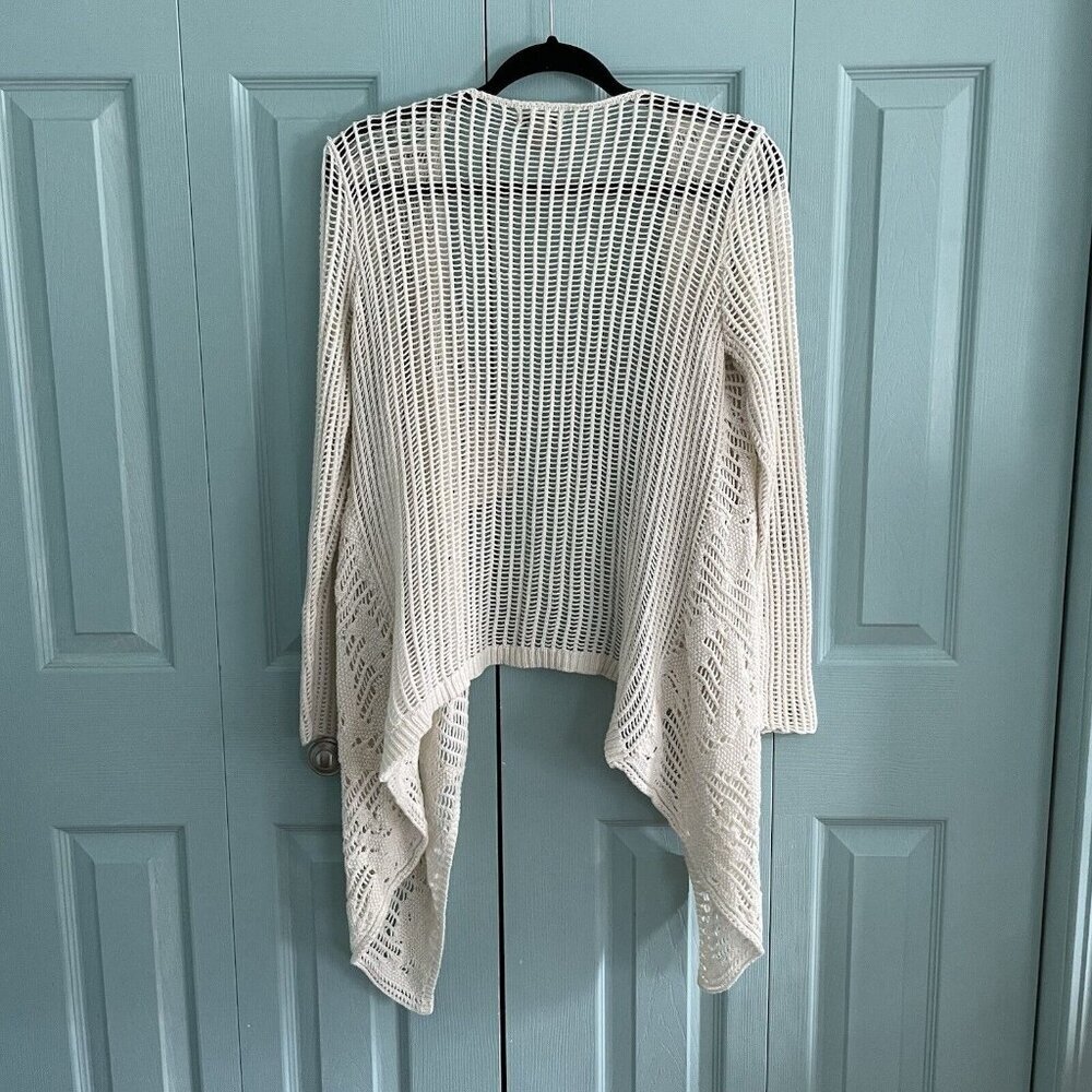 Lucky Brand‎ Womens Crochet Open Weave Wool Blend Off White Waterfall Cardigan M - Picture 8 of 9